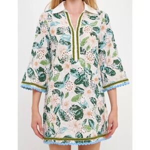 English Factory Embroidered Ric Rac Trim Tunic Dress